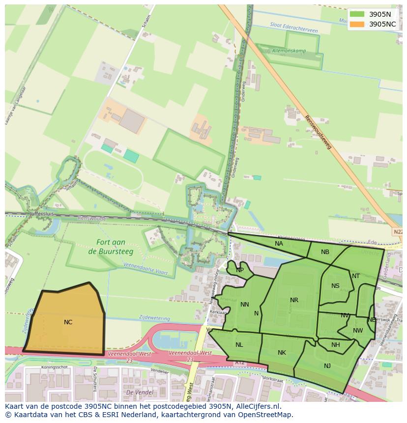 Afbeelding van het postcodegebied 3905 NC op de kaart.