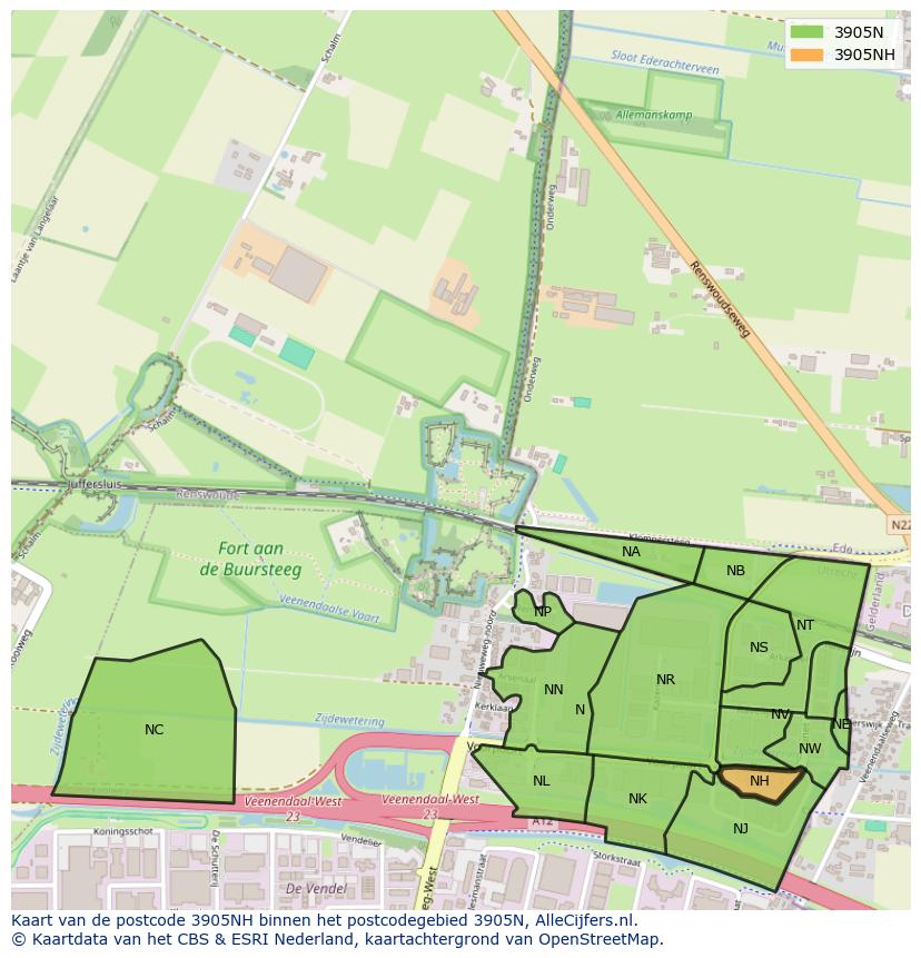 Afbeelding van het postcodegebied 3905 NH op de kaart.