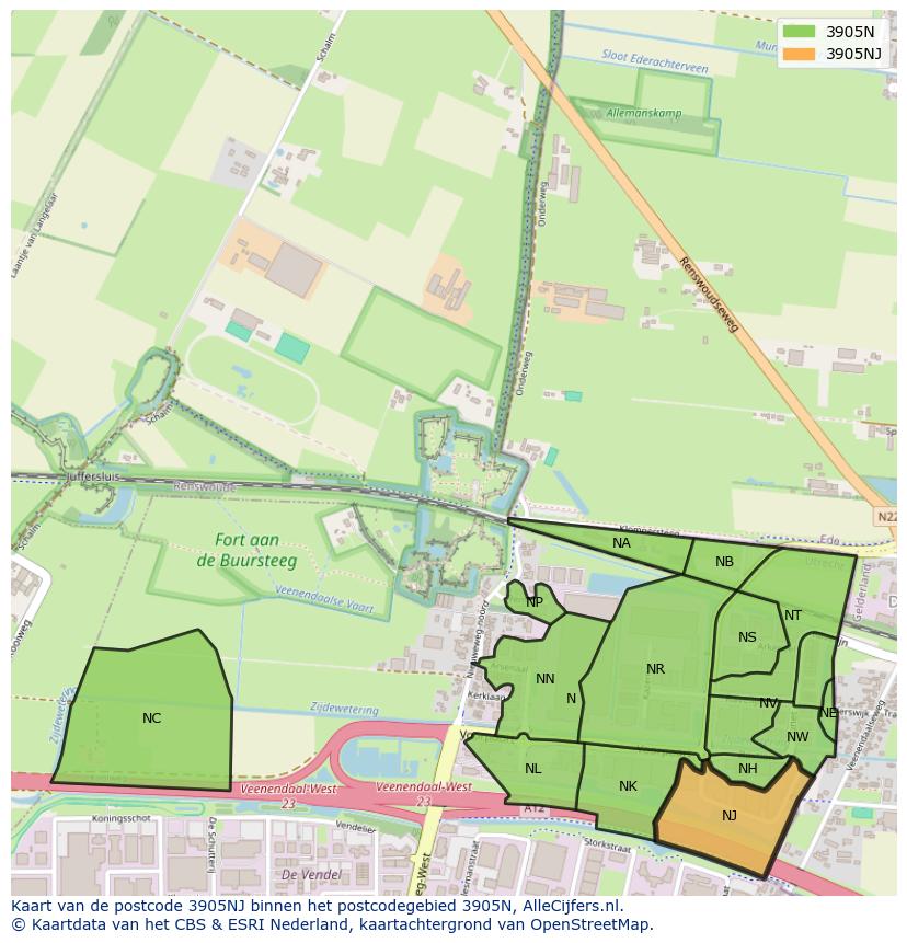 Afbeelding van het postcodegebied 3905 NJ op de kaart.