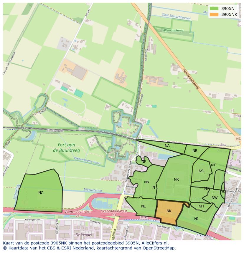 Afbeelding van het postcodegebied 3905 NK op de kaart.