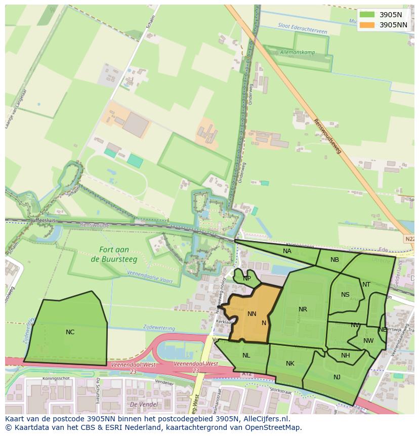 Afbeelding van het postcodegebied 3905 NN op de kaart.
