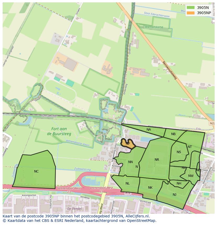 Afbeelding van het postcodegebied 3905 NP op de kaart.