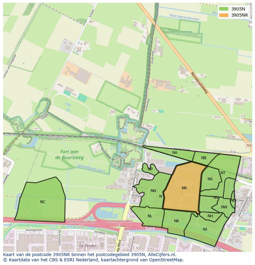 Afbeelding van het postcodegebied 3905 NR op de kaart.