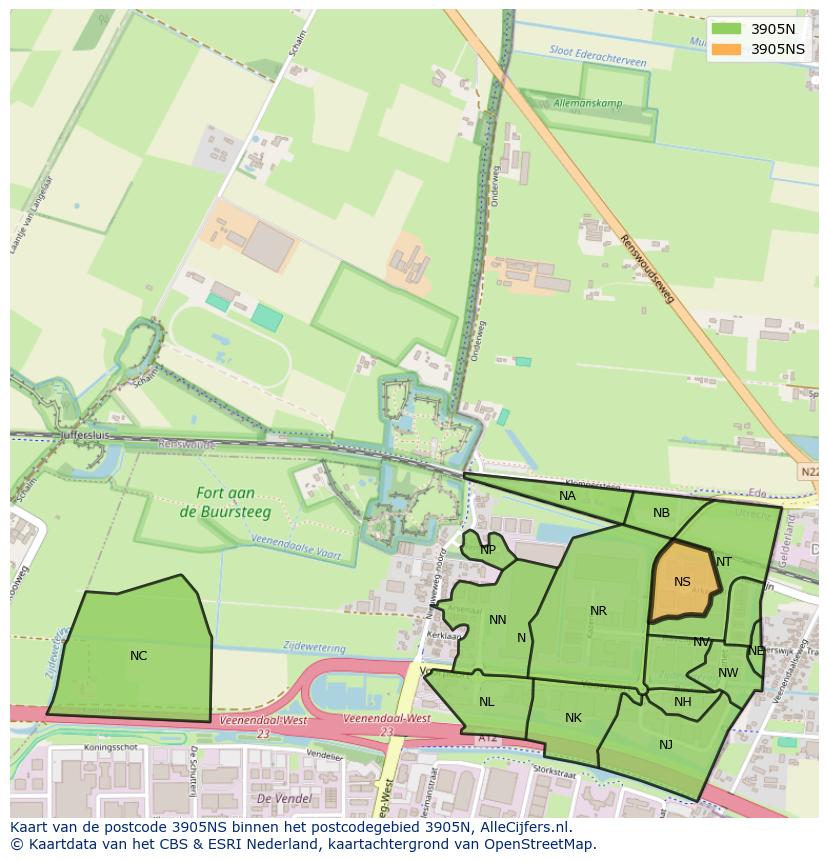 Afbeelding van het postcodegebied 3905 NS op de kaart.