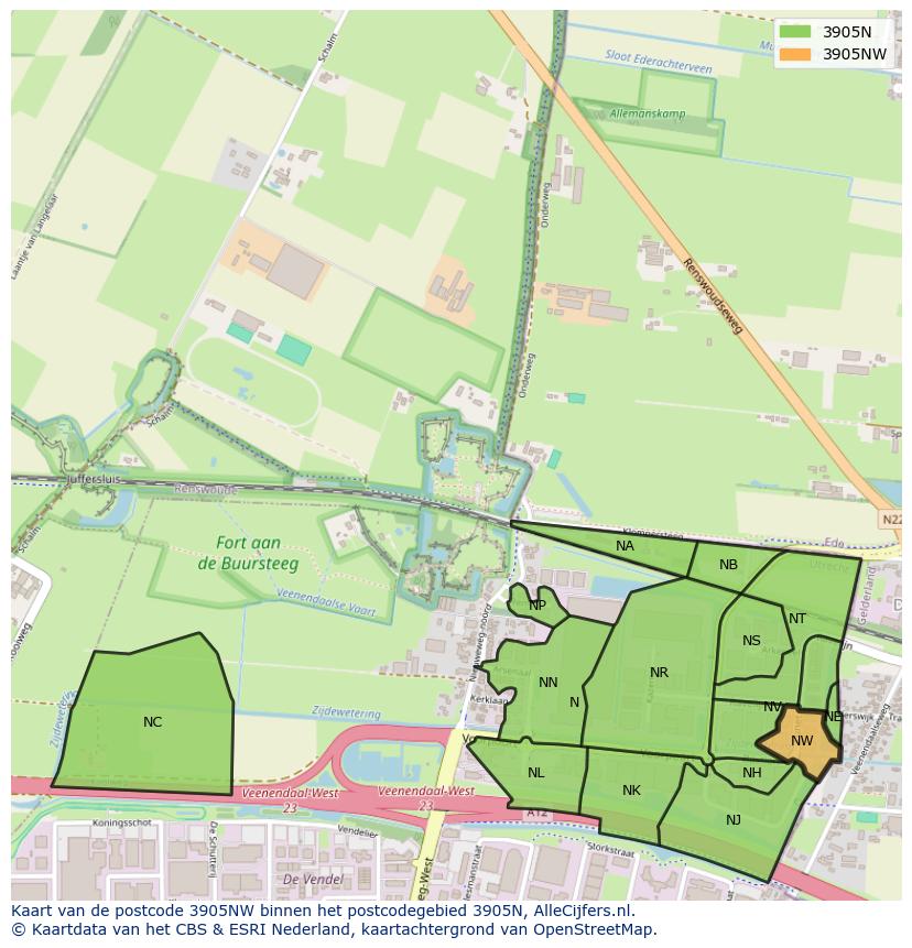 Afbeelding van het postcodegebied 3905 NW op de kaart.