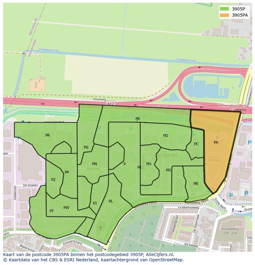 Afbeelding van het postcodegebied 3905 PA op de kaart.