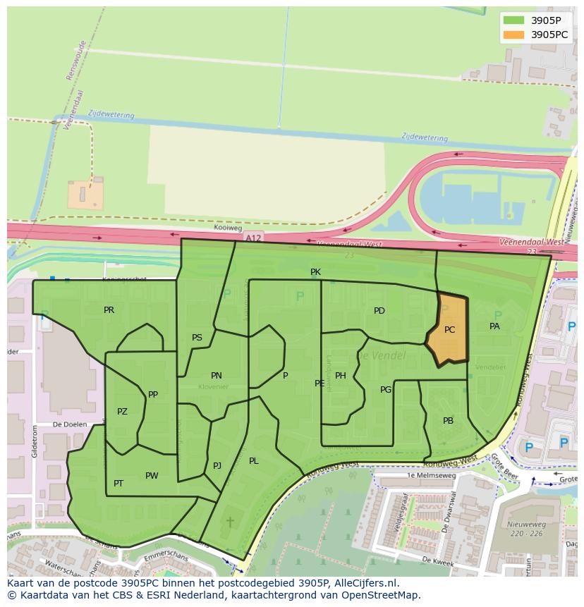 Afbeelding van het postcodegebied 3905 PC op de kaart.