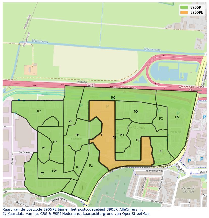 Afbeelding van het postcodegebied 3905 PE op de kaart.