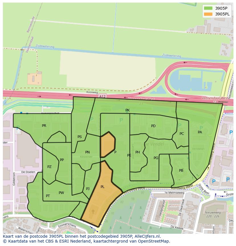 Afbeelding van het postcodegebied 3905 PL op de kaart.