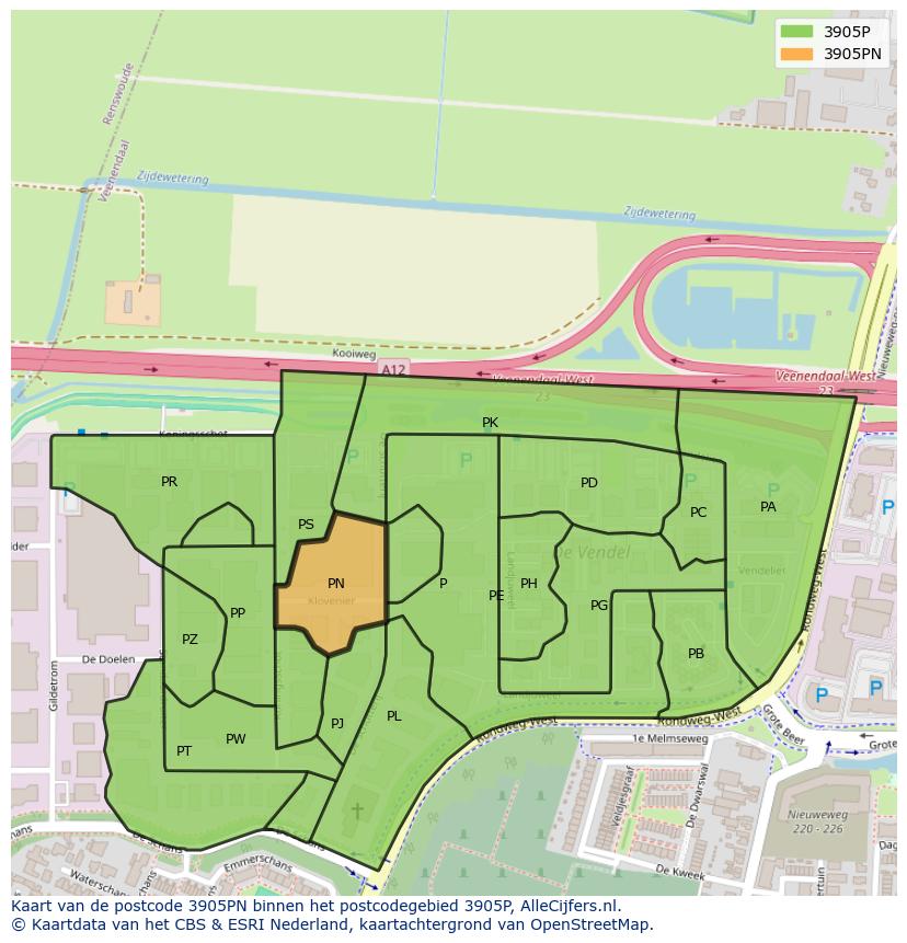 Afbeelding van het postcodegebied 3905 PN op de kaart.