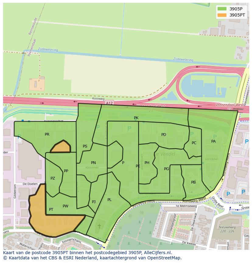 Afbeelding van het postcodegebied 3905 PT op de kaart.