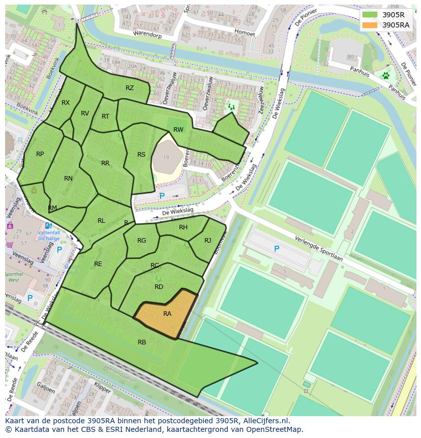 Afbeelding van het postcodegebied 3905 RA op de kaart.