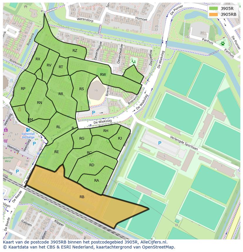 Afbeelding van het postcodegebied 3905 RB op de kaart.
