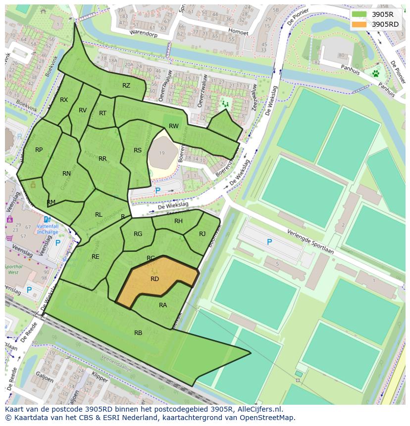 Afbeelding van het postcodegebied 3905 RD op de kaart.