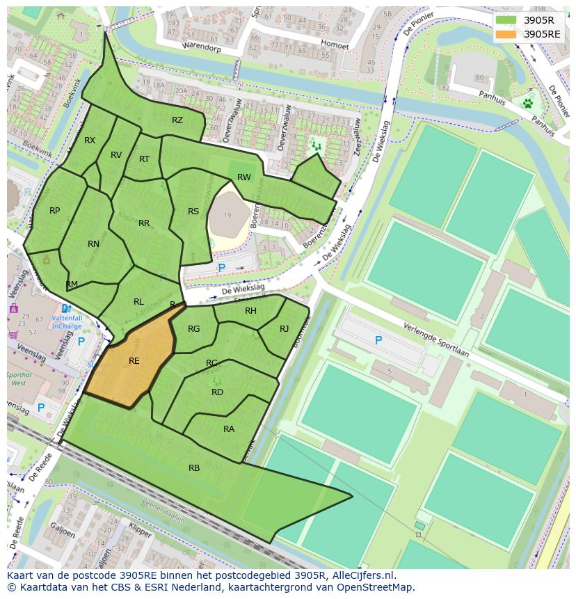 Afbeelding van het postcodegebied 3905 RE op de kaart.