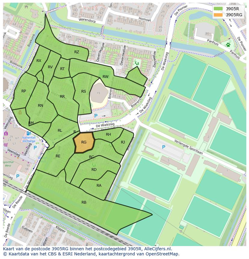 Afbeelding van het postcodegebied 3905 RG op de kaart.