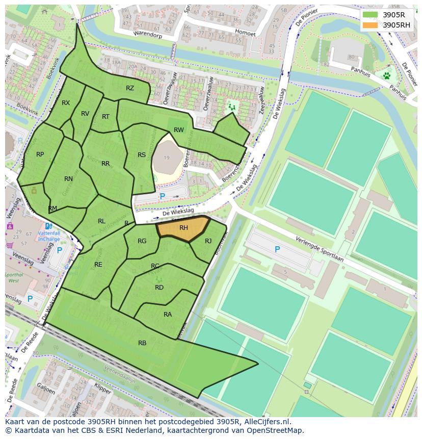 Afbeelding van het postcodegebied 3905 RH op de kaart.