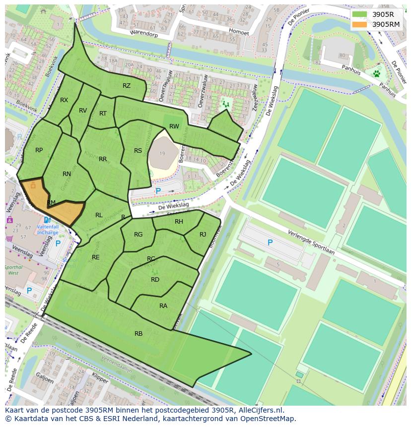 Afbeelding van het postcodegebied 3905 RM op de kaart.