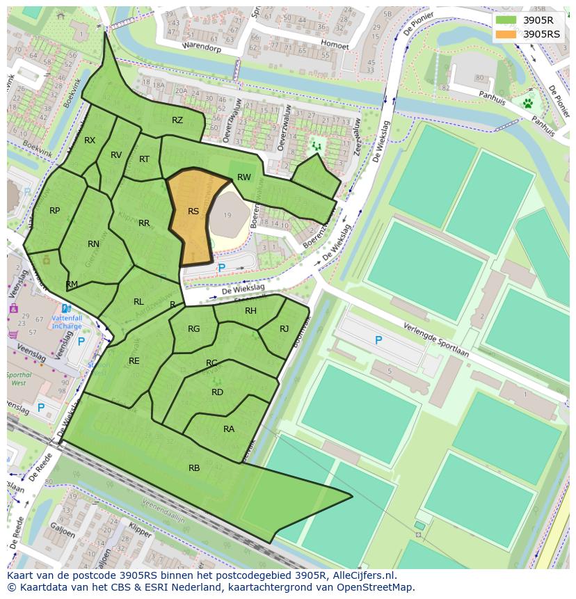 Afbeelding van het postcodegebied 3905 RS op de kaart.