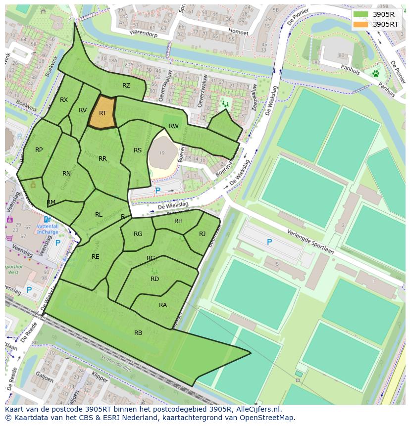 Afbeelding van het postcodegebied 3905 RT op de kaart.