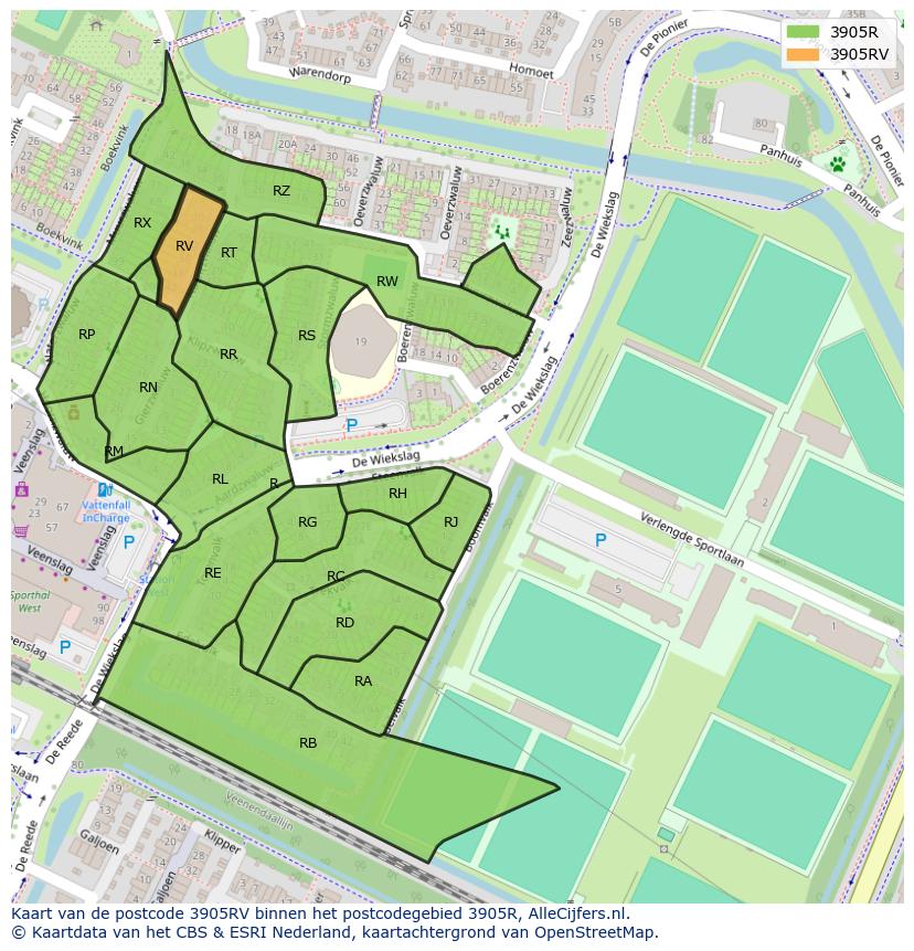 Afbeelding van het postcodegebied 3905 RV op de kaart.