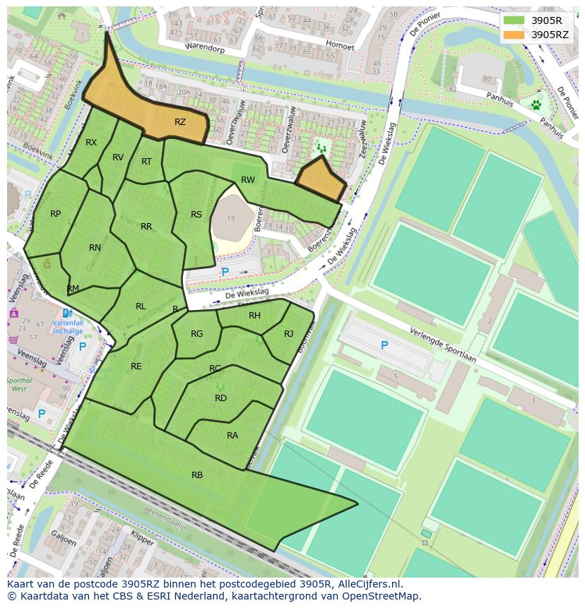 Afbeelding van het postcodegebied 3905 RZ op de kaart.