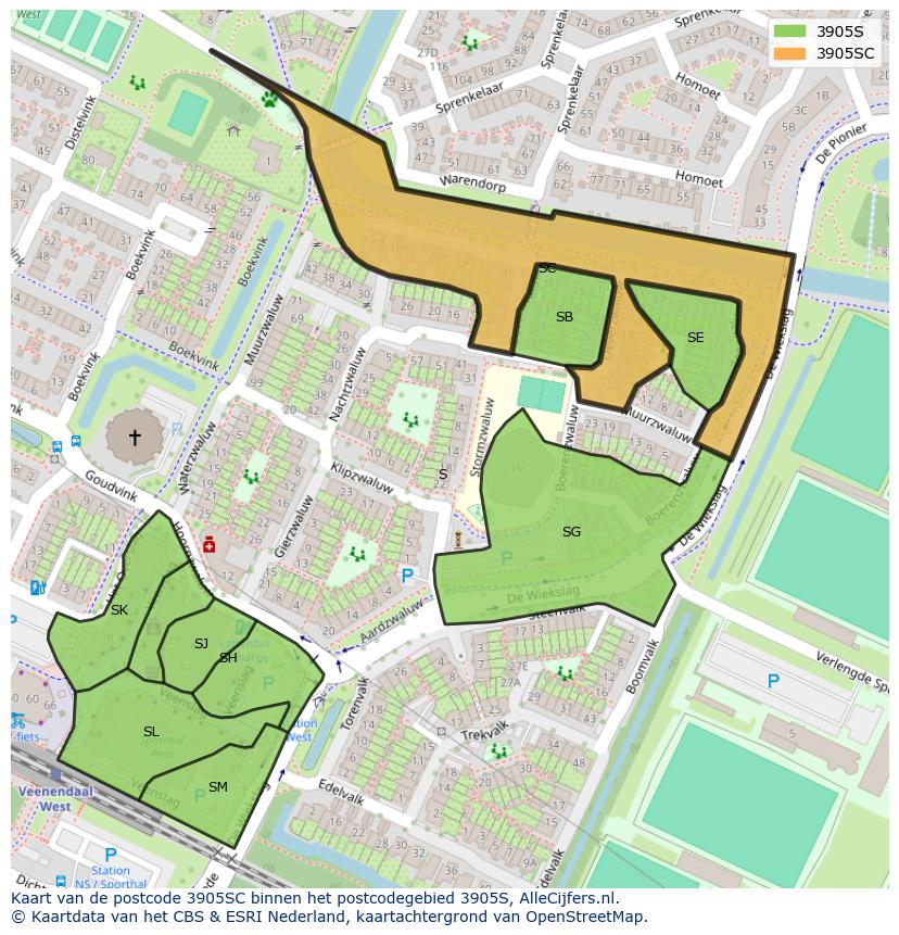 Afbeelding van het postcodegebied 3905 SC op de kaart.