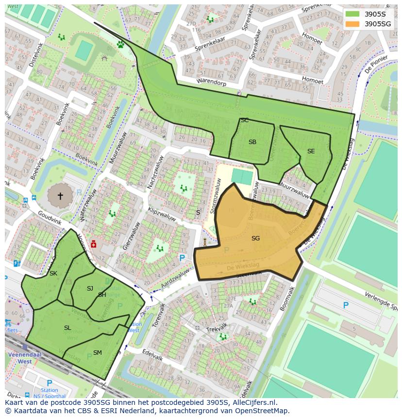 Afbeelding van het postcodegebied 3905 SG op de kaart.