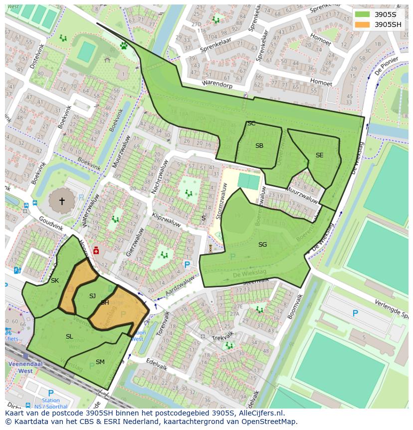 Afbeelding van het postcodegebied 3905 SH op de kaart.