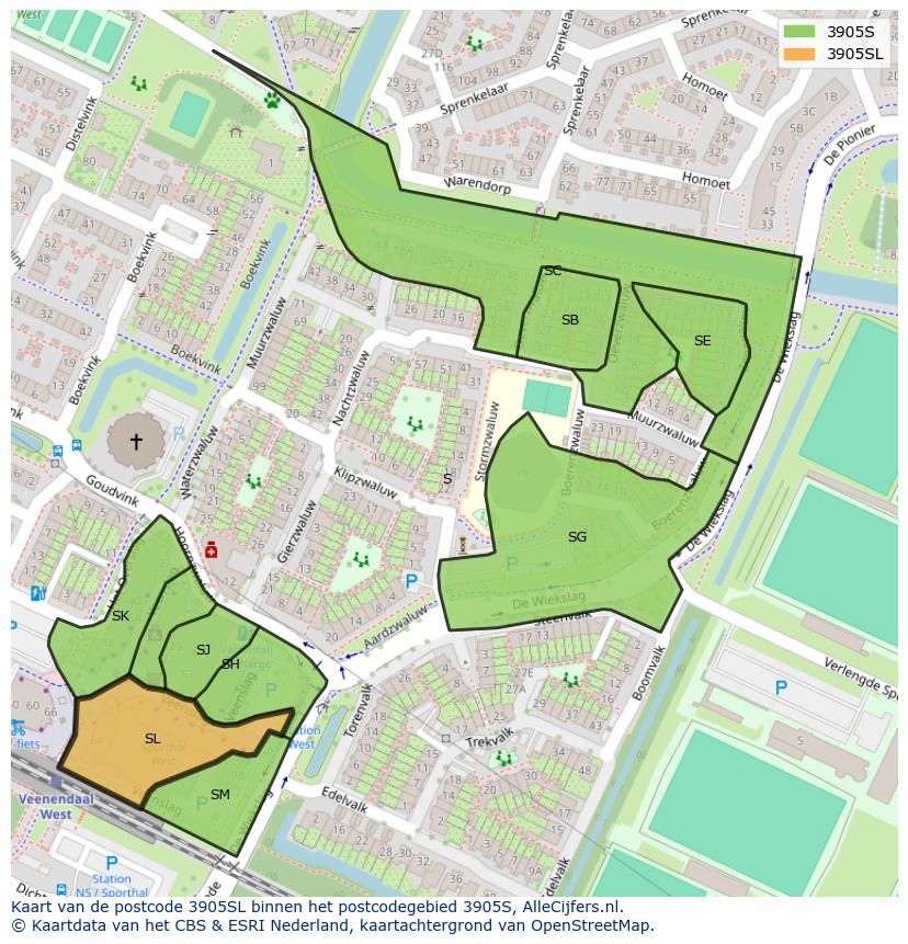 Afbeelding van het postcodegebied 3905 SL op de kaart.