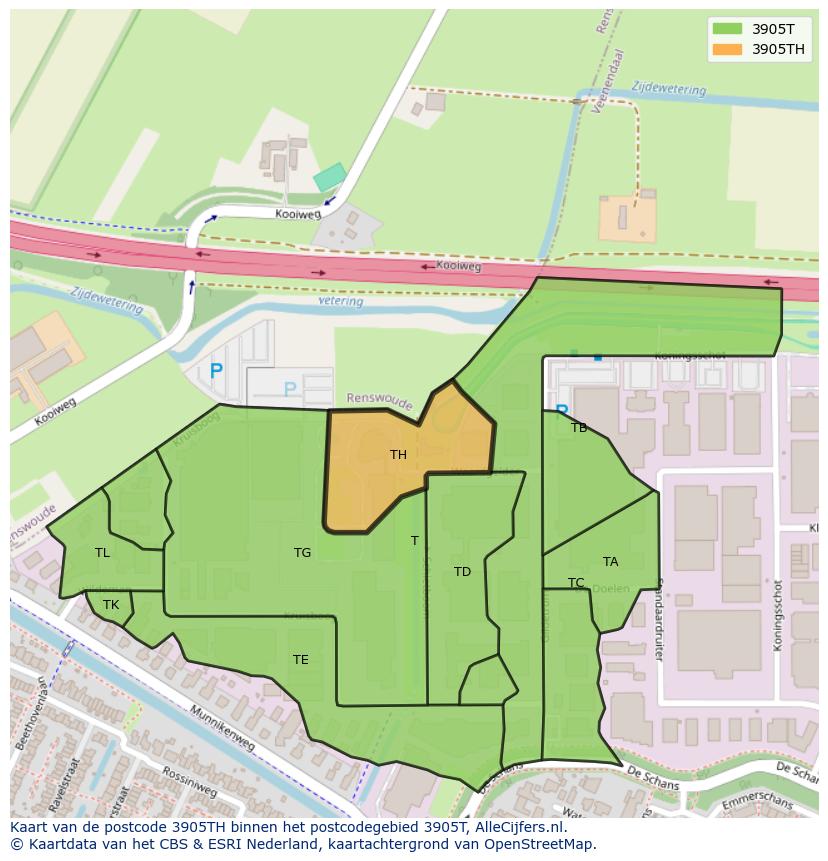 Afbeelding van het postcodegebied 3905 TH op de kaart.