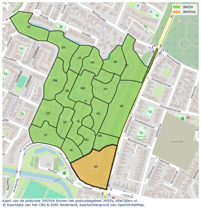 Afbeelding van het postcodegebied 3905 VA op de kaart.