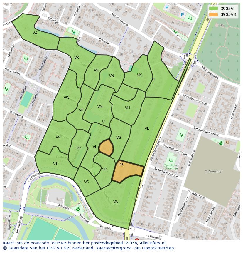 Afbeelding van het postcodegebied 3905 VB op de kaart.