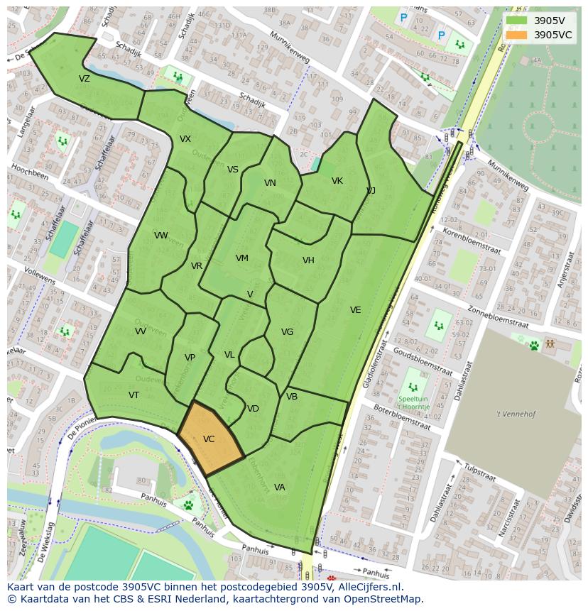 Afbeelding van het postcodegebied 3905 VC op de kaart.