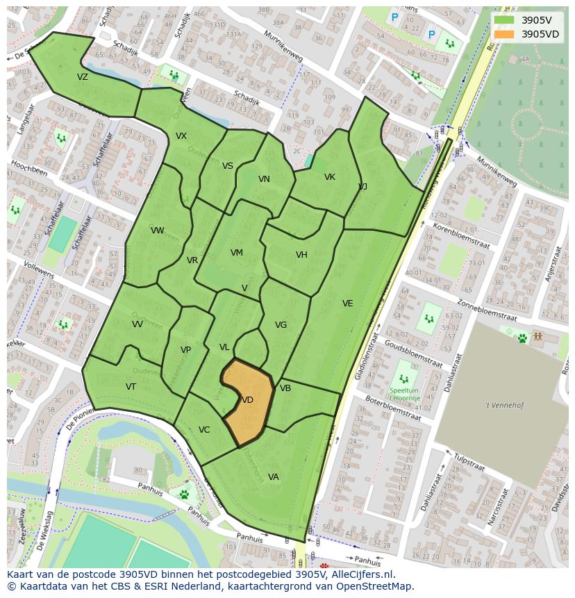 Afbeelding van het postcodegebied 3905 VD op de kaart.