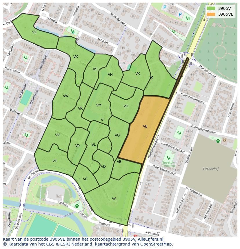 Afbeelding van het postcodegebied 3905 VE op de kaart.