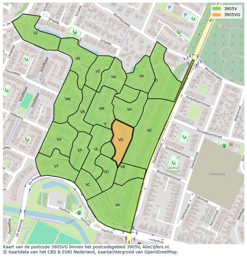 Afbeelding van het postcodegebied 3905 VG op de kaart.