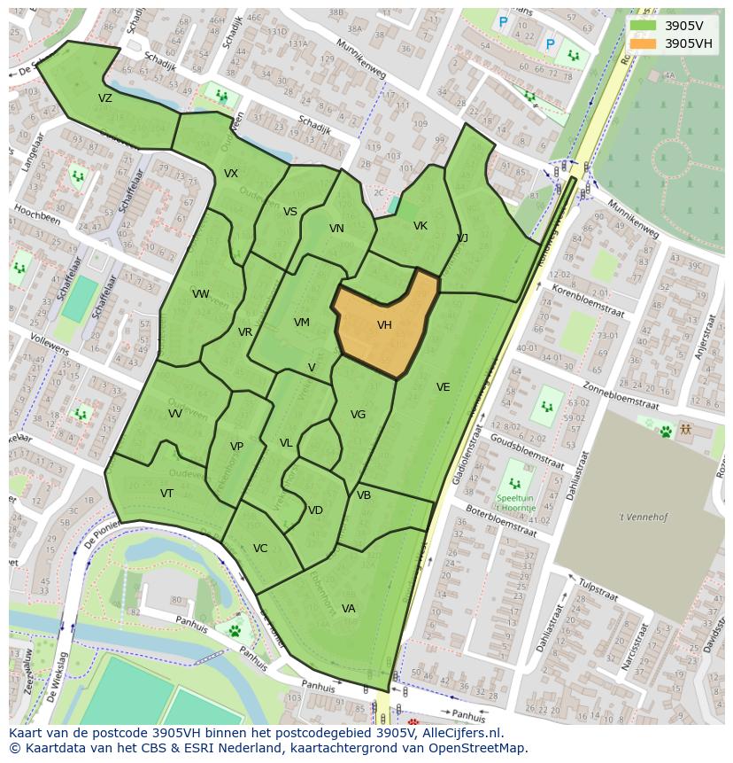 Afbeelding van het postcodegebied 3905 VH op de kaart.