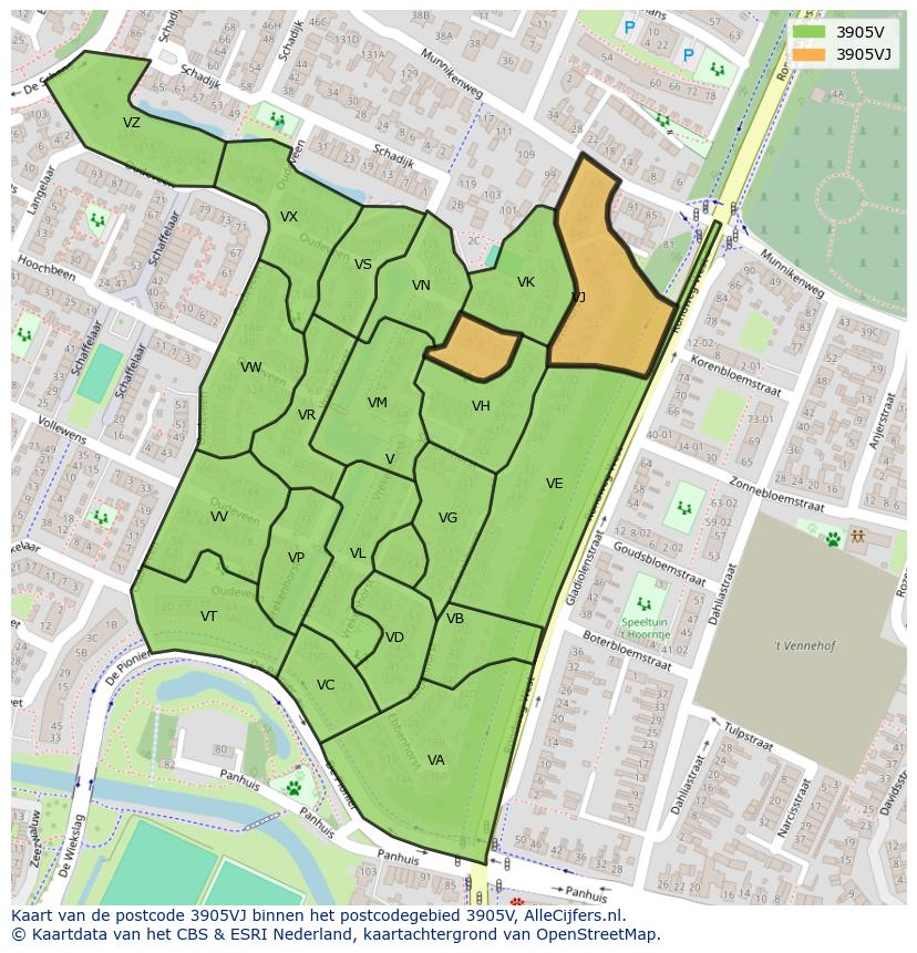 Afbeelding van het postcodegebied 3905 VJ op de kaart.