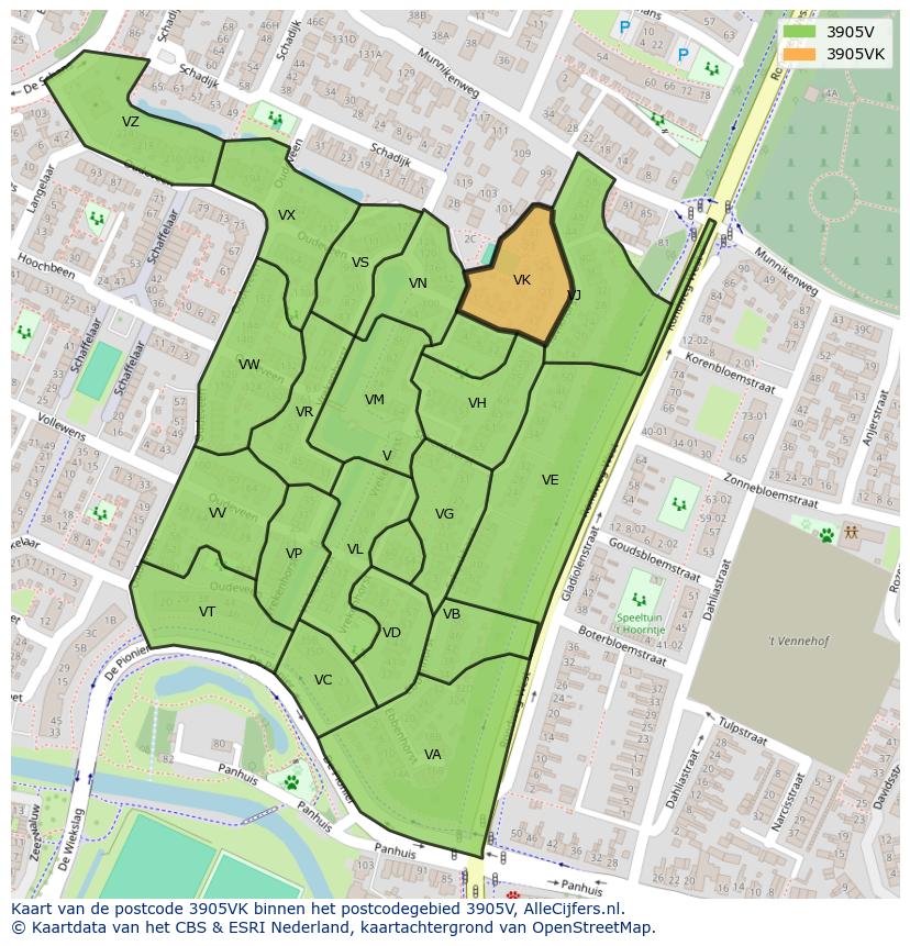 Afbeelding van het postcodegebied 3905 VK op de kaart.
