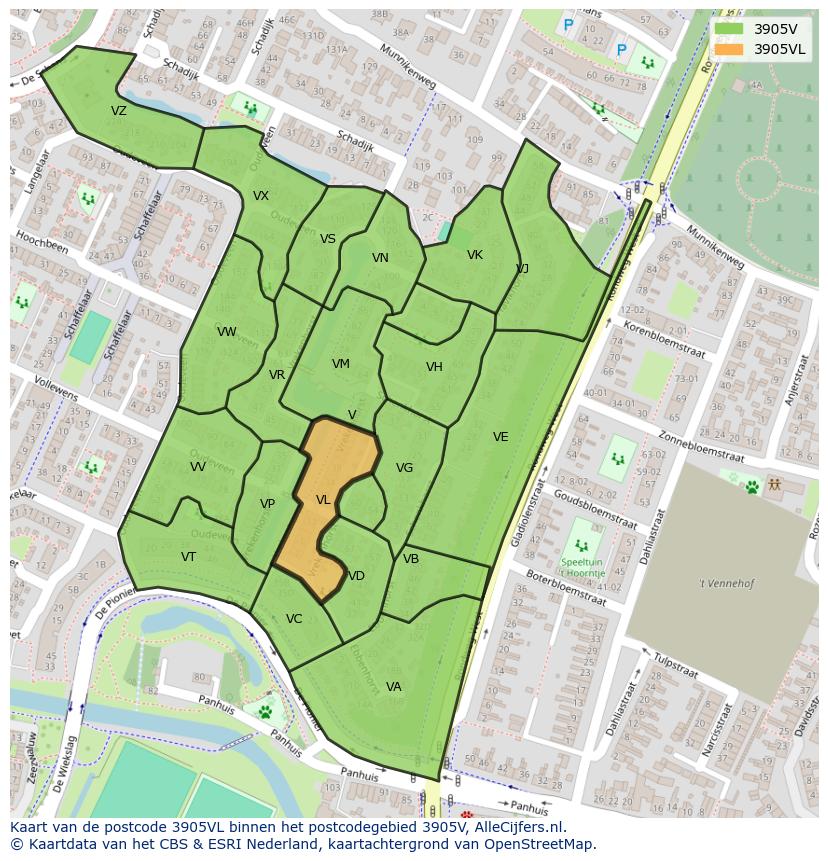 Afbeelding van het postcodegebied 3905 VL op de kaart.