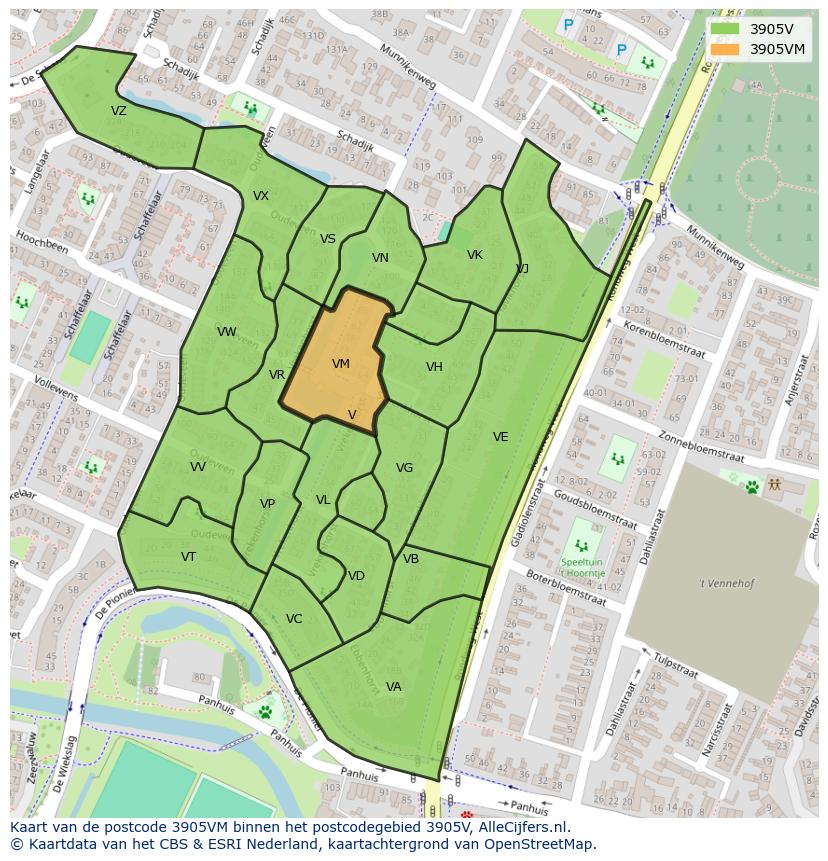Afbeelding van het postcodegebied 3905 VM op de kaart.