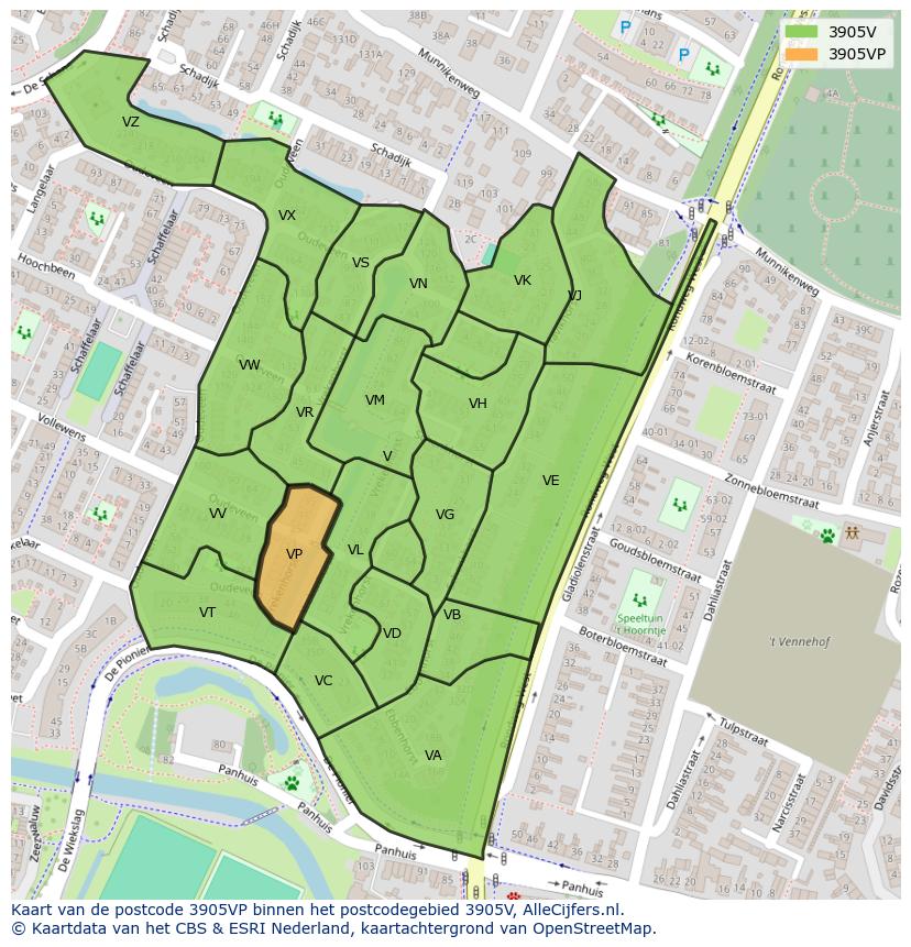 Afbeelding van het postcodegebied 3905 VP op de kaart.