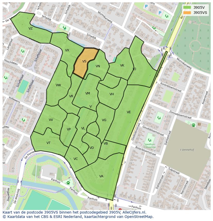 Afbeelding van het postcodegebied 3905 VS op de kaart.