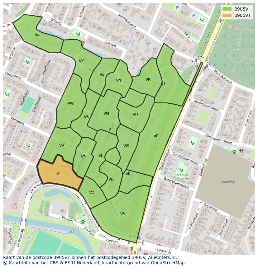 Afbeelding van het postcodegebied 3905 VT op de kaart.