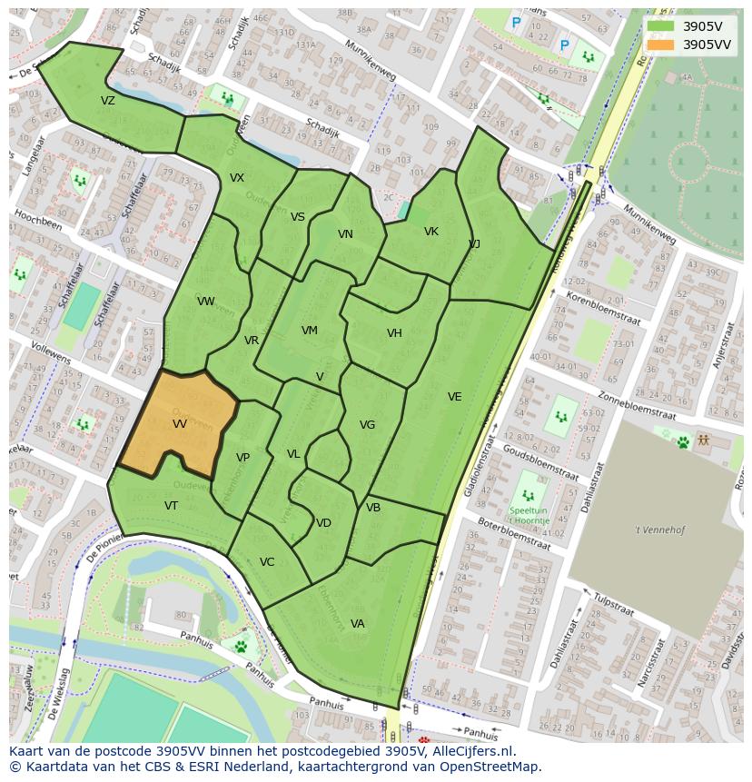 Afbeelding van het postcodegebied 3905 VV op de kaart.