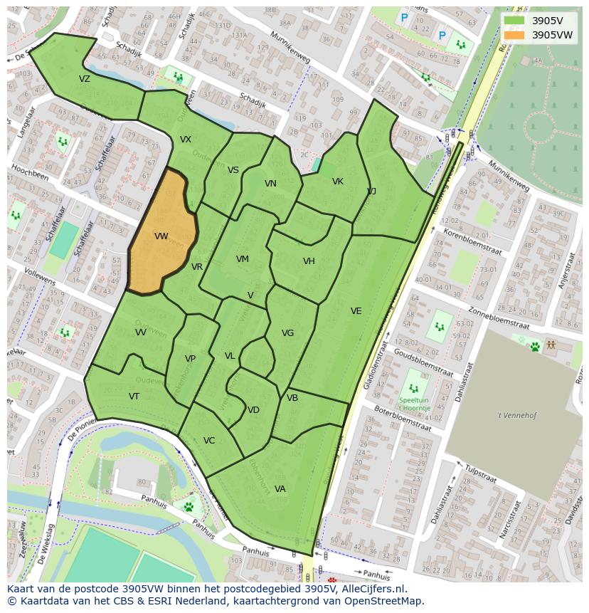 Afbeelding van het postcodegebied 3905 VW op de kaart.