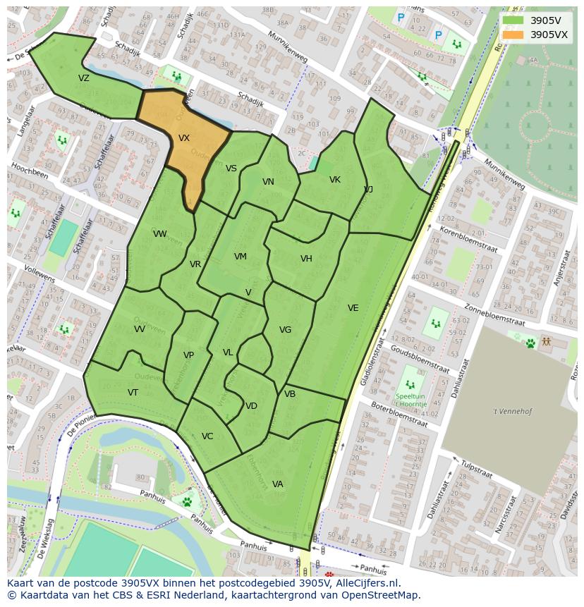 Afbeelding van het postcodegebied 3905 VX op de kaart.