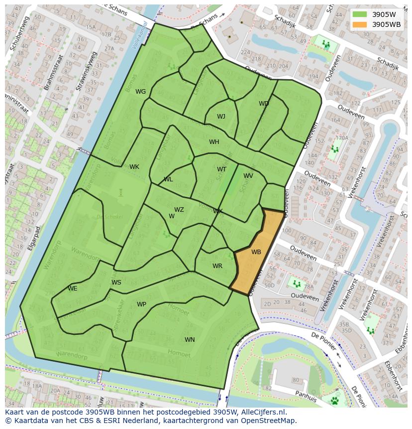 Afbeelding van het postcodegebied 3905 WB op de kaart.