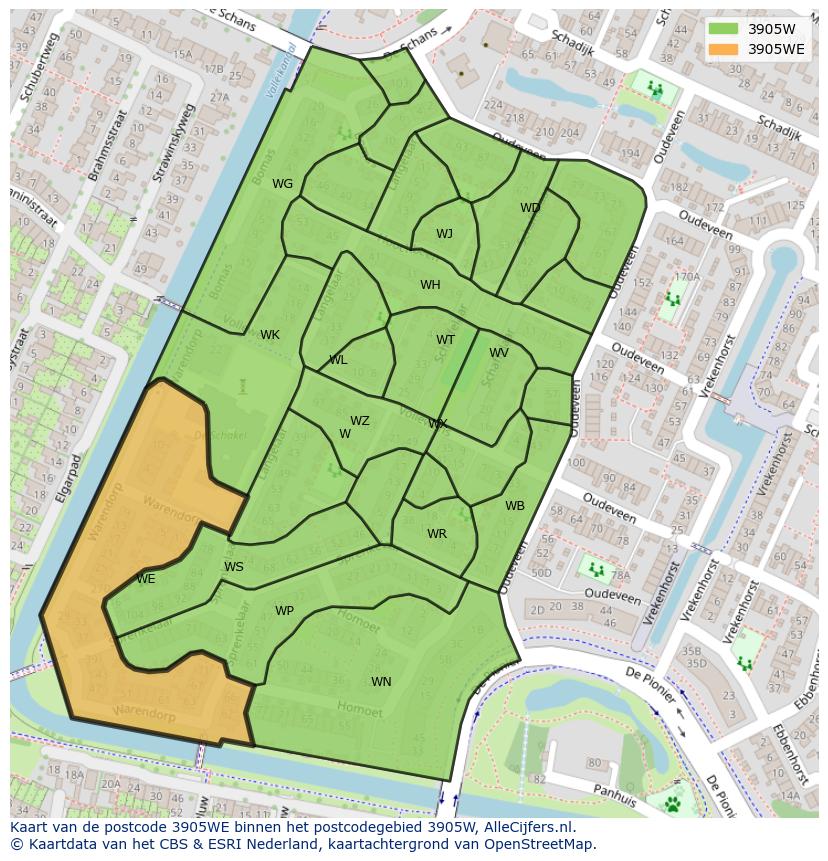 Afbeelding van het postcodegebied 3905 WE op de kaart.